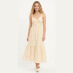 LOFT Yellow Eyelet Open Back Maxi Dress Small Paisley Lace Sundress Vacation